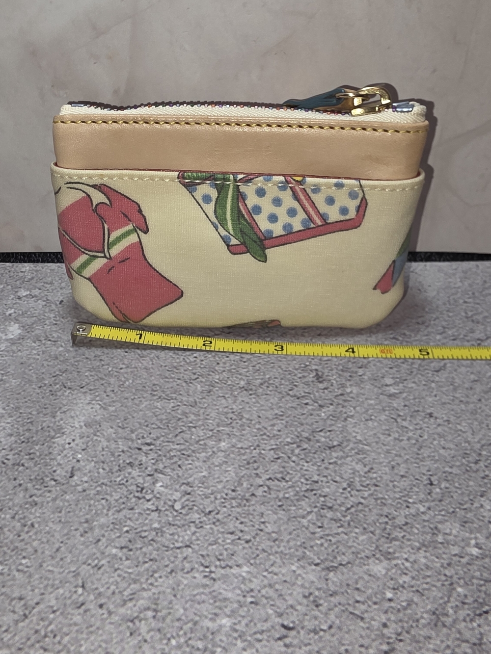 Vintage Dooney & Bourke Cream Zip Pouch with Pink and Tan Accents and Key Ring